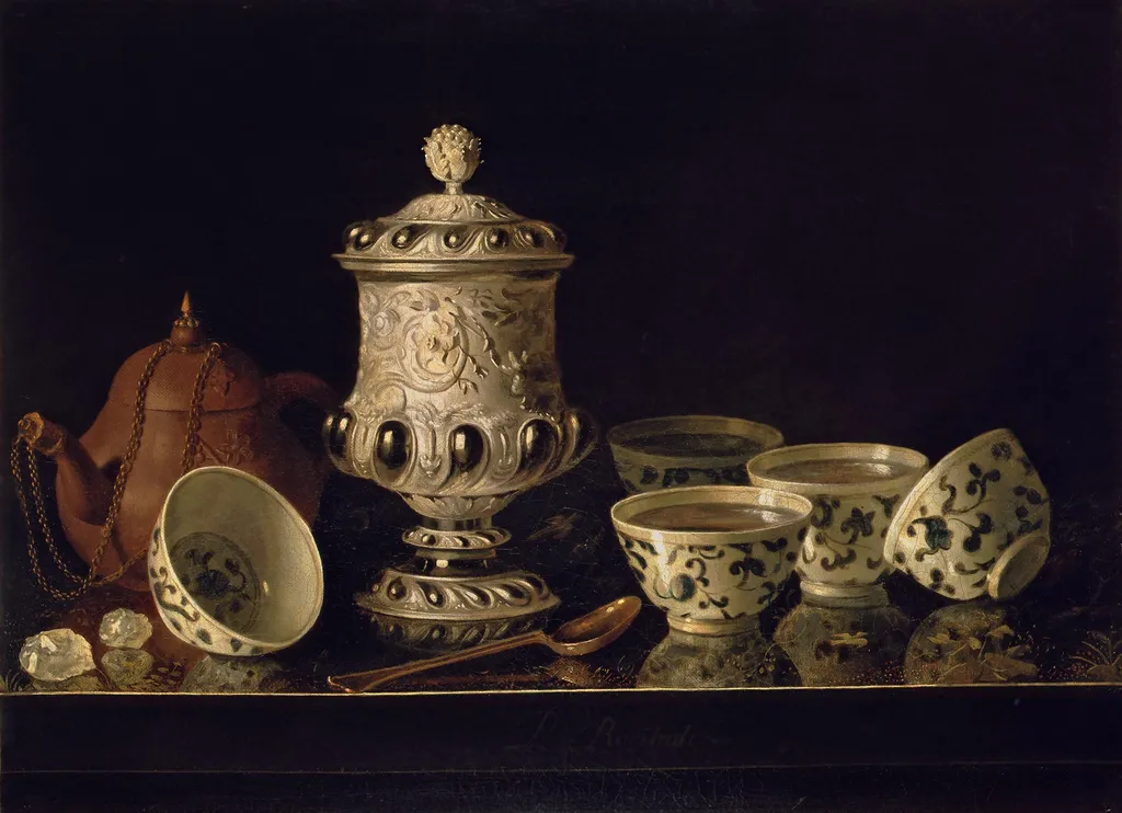 Still-Life with Chinese Teabowls, by Pieter Gerritsz van Roestraten, oil, 1670