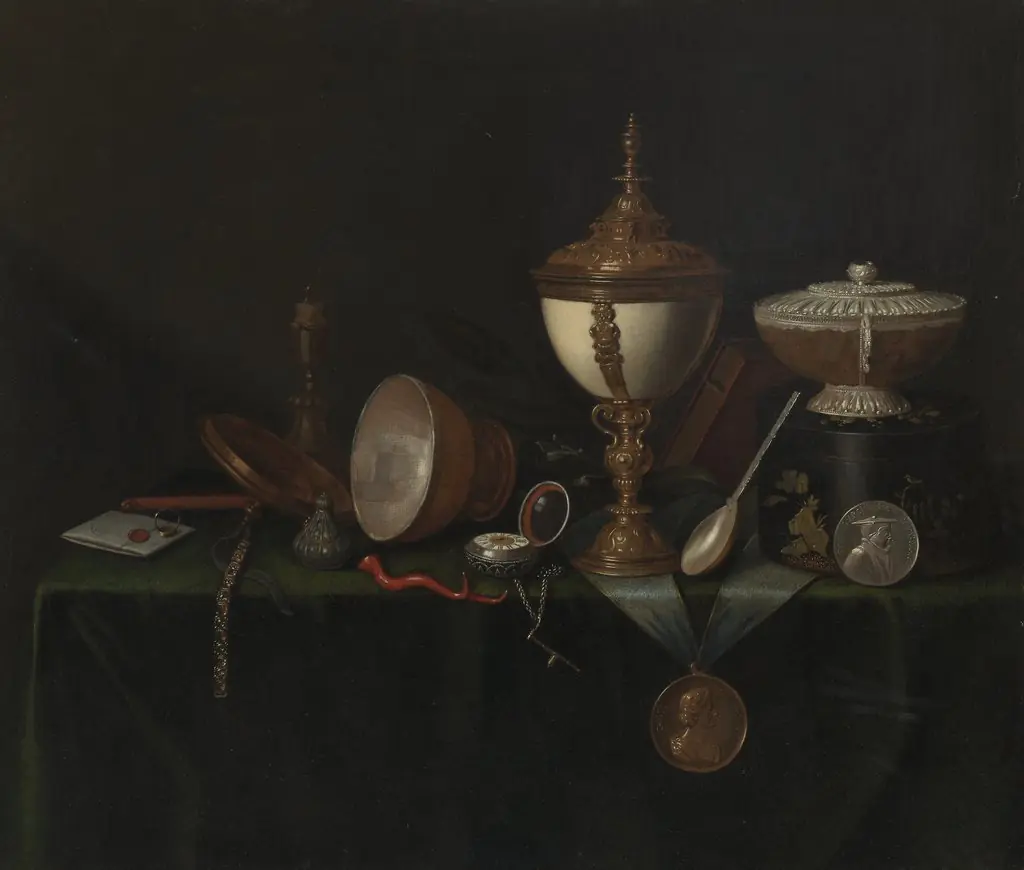 Still Life with Ostrich Egg Cup and the Whitfield Heirlooms, by Pieter Gerritsz van Roestraten