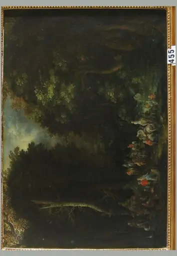 Călători lângă râu într-o pădure, by Pieter Gyseles