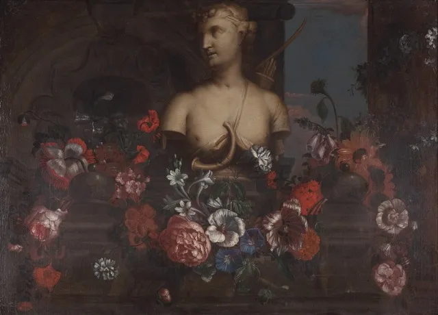 A Bust of Diana with a Garland, by Pieter Hardimé, oil, 1729
