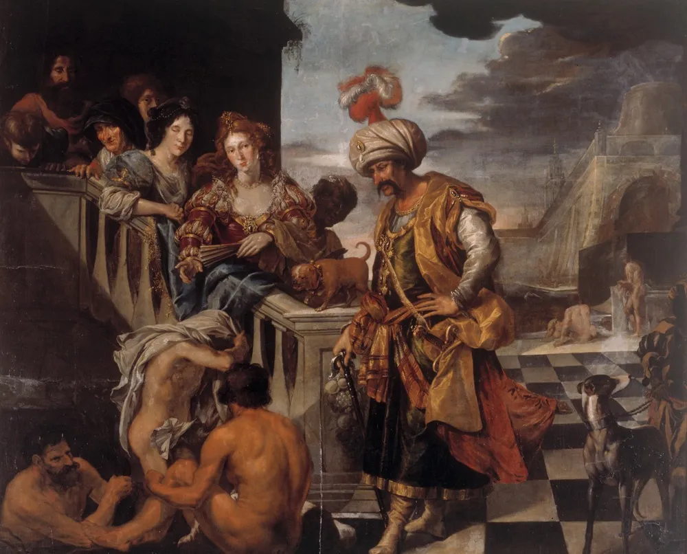 Bathing in an Oriental Harbour, by Pieter Isaacsz, oil, 1604
