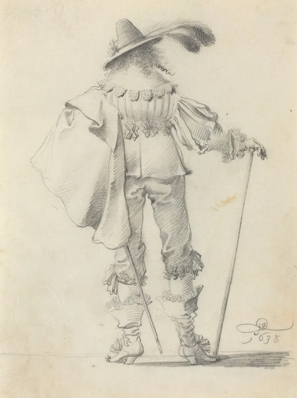 Gentleman Seen from Behind, by Pieter Jansz Quast, graphite, 1638