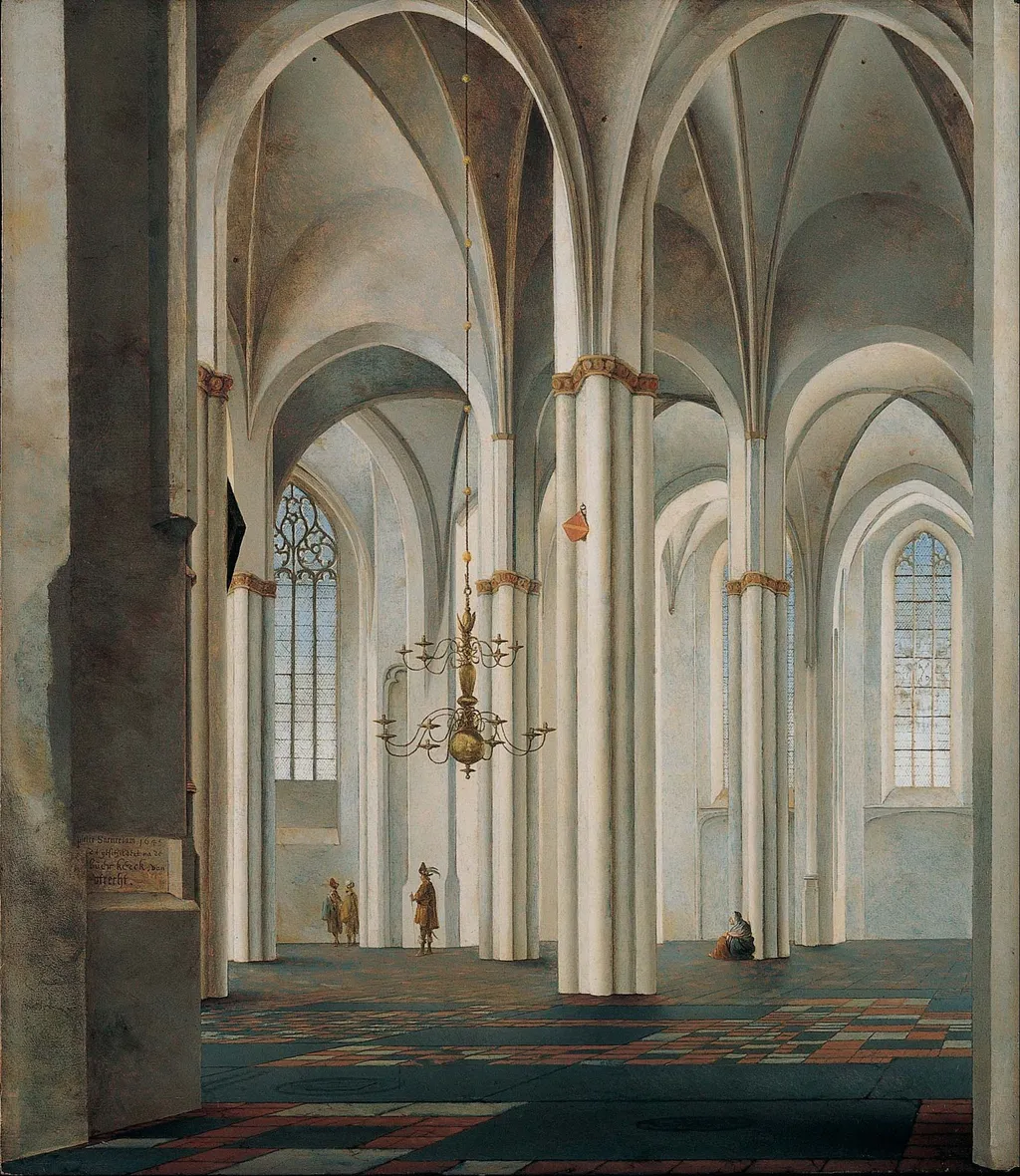 Interior of the Buurkerk, Utrecht, by Pieter Jansz Saenredam, oil, 1645