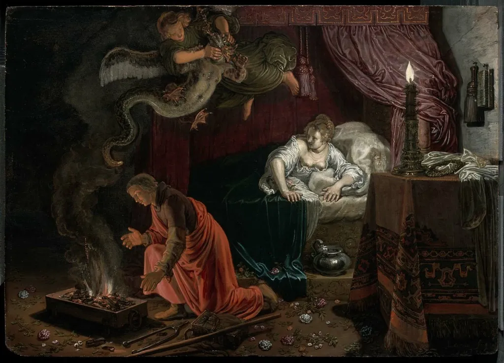 Wedding Night of Tobias and Sarah, by Pieter Lastman, oil, 1611