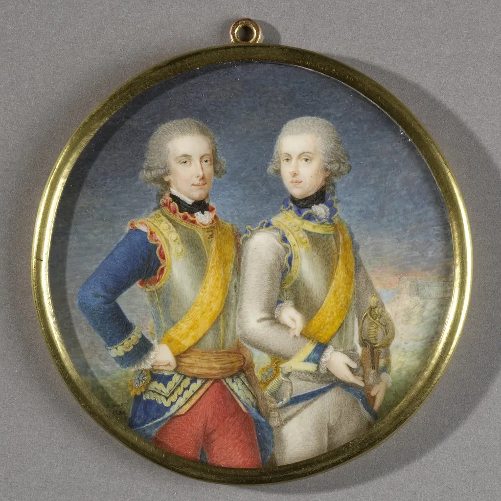 Double portrait of prince Willem I van Oranje- Nassau (1772-1843) and Ludwig Ferdinand van Pruisen (1772-1806), by Pieter le Sage