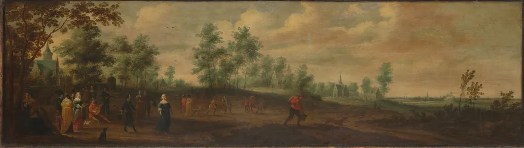 Landscape with a Couple Dancing outside a Country Mansion, by Pieter Meulener, unspecified, 1645