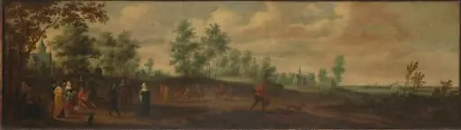 Landscape with a Couple Dancing outside a Country Mansion, by Pieter Meulener