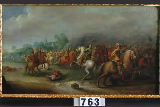 Luptă de cavalerie lângă un oraș. Pandant: Luptă de cavalerie lângă o capelă, by Pieter Meulener