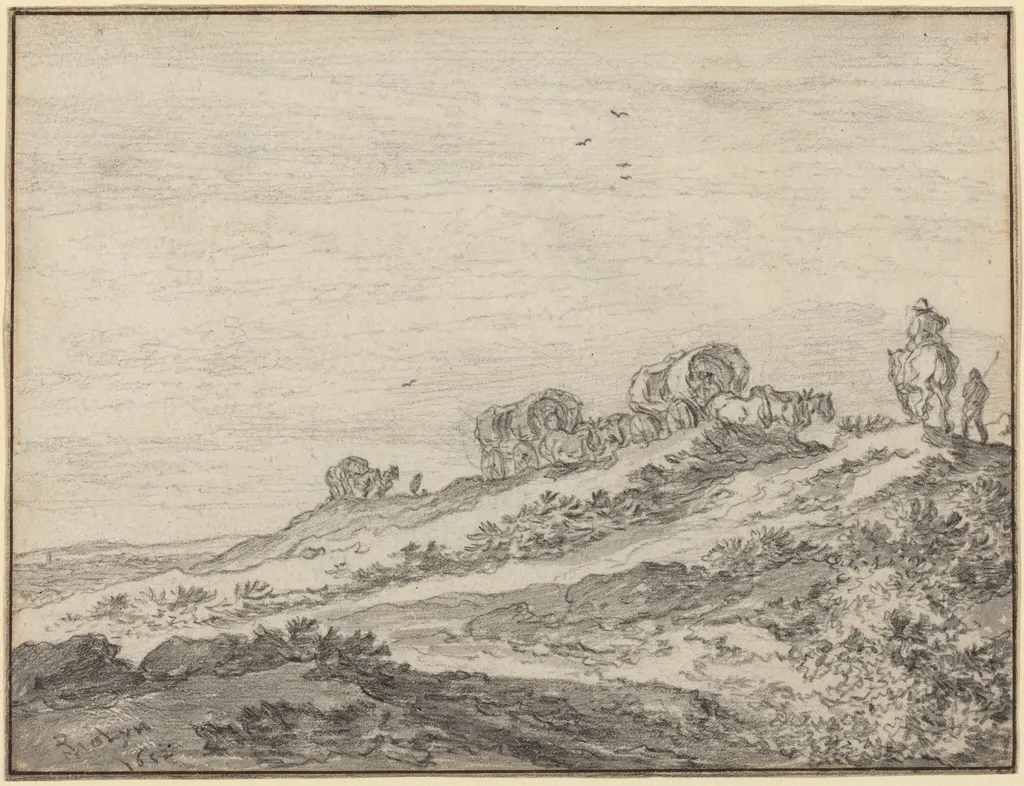 Travellers along the Crest of a Hill, by Pieter Molijn, chalk, 1652