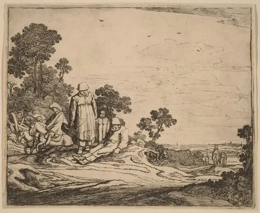 Woman and Child Standing near a Seated Peasant, by Pieter Molijn