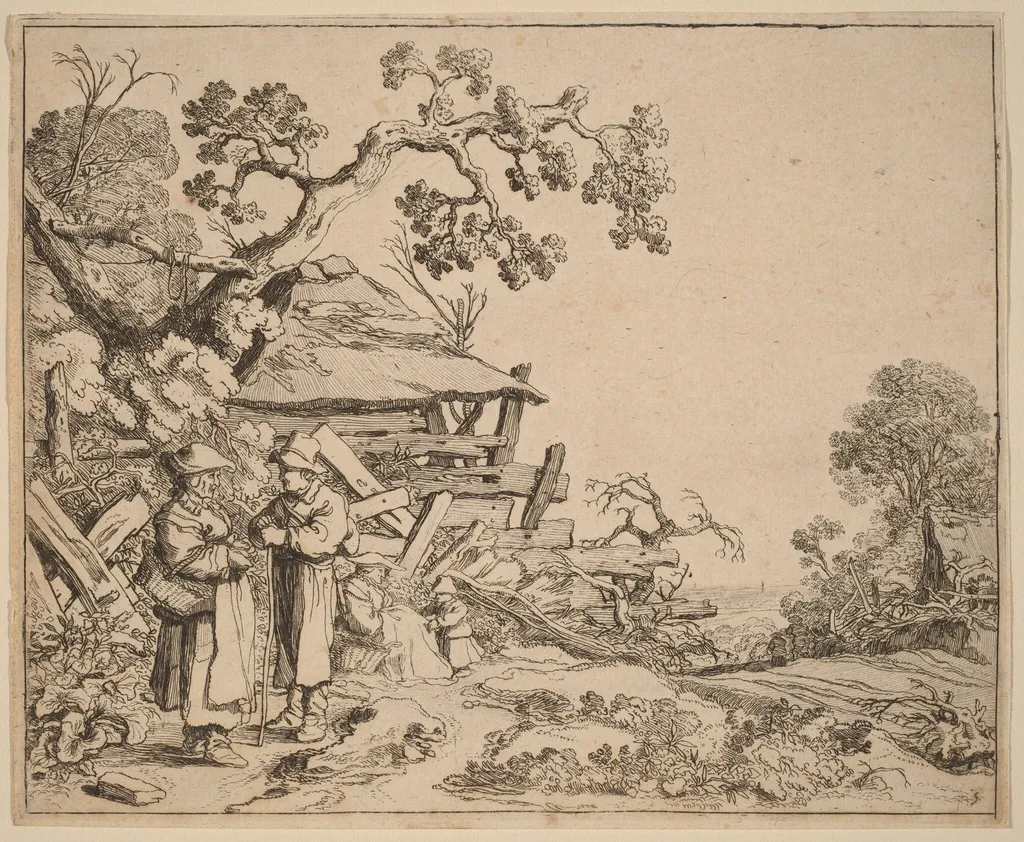 Woman Conversing with a Peasant, by Pieter Molijn, ink, 1626