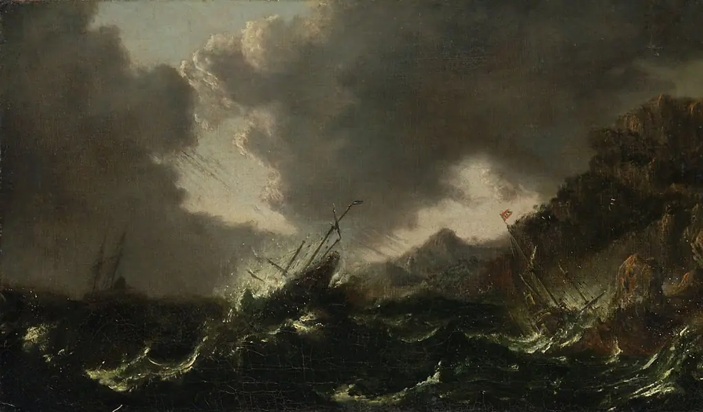 Ein Seesturm mit Schiffen, by Pieter Mulier