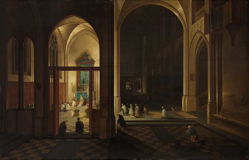 Evening Mass in a Gothic Church, by Pieter Neefs the Elder