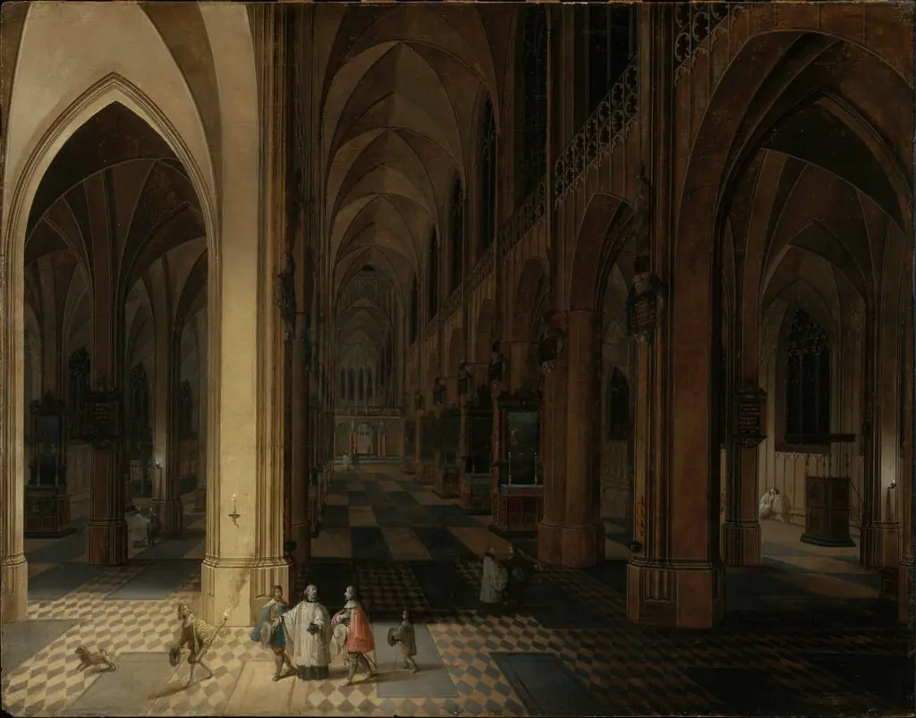 Interior of Antwerp Cathedral at Night, by Pieter Neefs the Elder