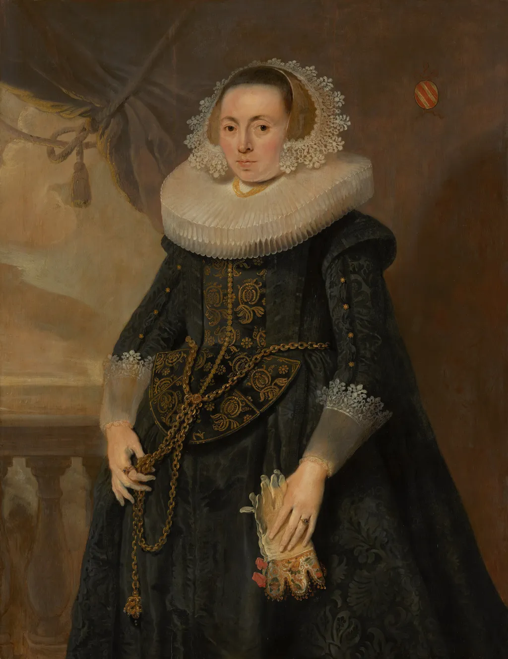 Portrait of an unknown lady with marriage glove, by Pieter Soutman, oil, 1627