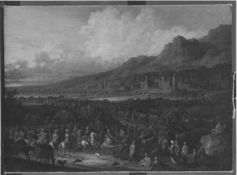 Heereszug (Übergang der Kaiserlichen über die Brücke von Esseck), by Pieter Spierinckx