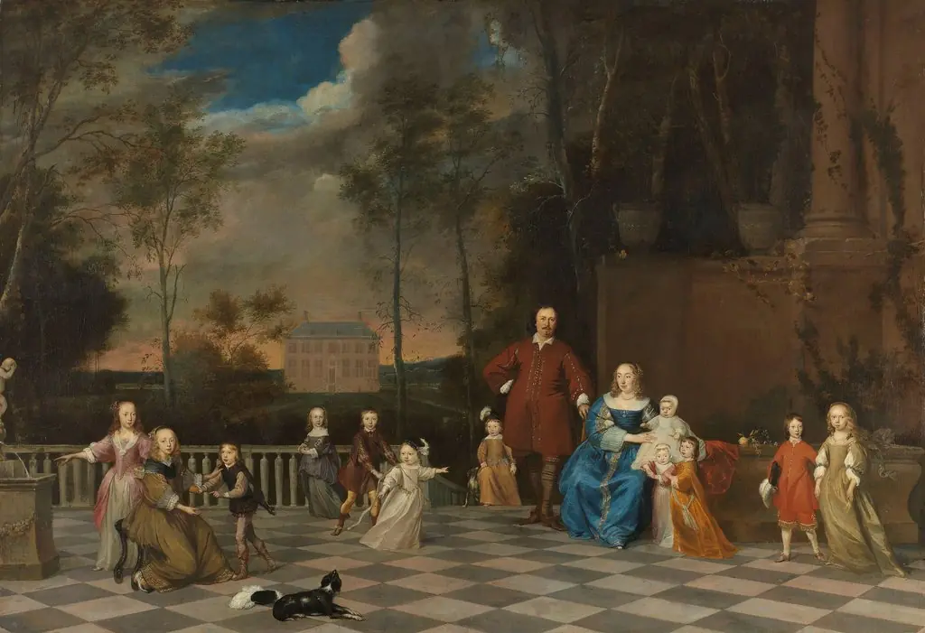 Portrait of the Amsterdam merchant Jeremias van Collen (1608-1676), with his wife and their twelve children