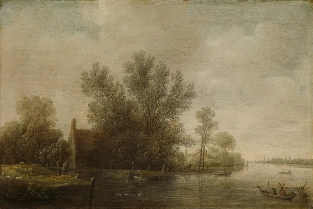 River landscape, by Pieter van Asch, oil, 1640