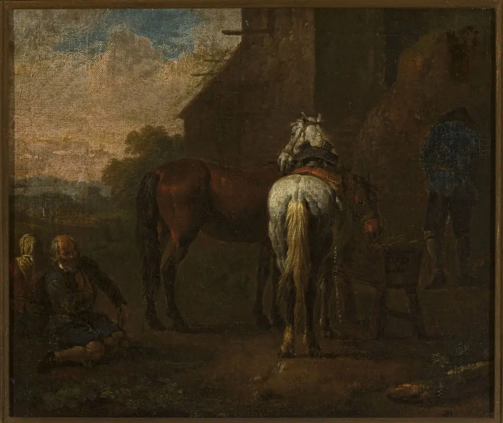 Horses in front of a tavern, by Pieter van Bloemen