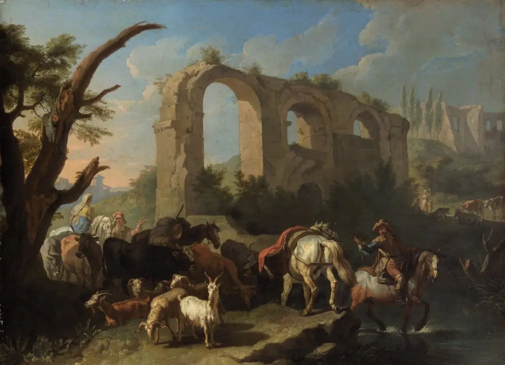 Italian Landscape with Horses and Herdsmen, by Pieter van Bloemen
