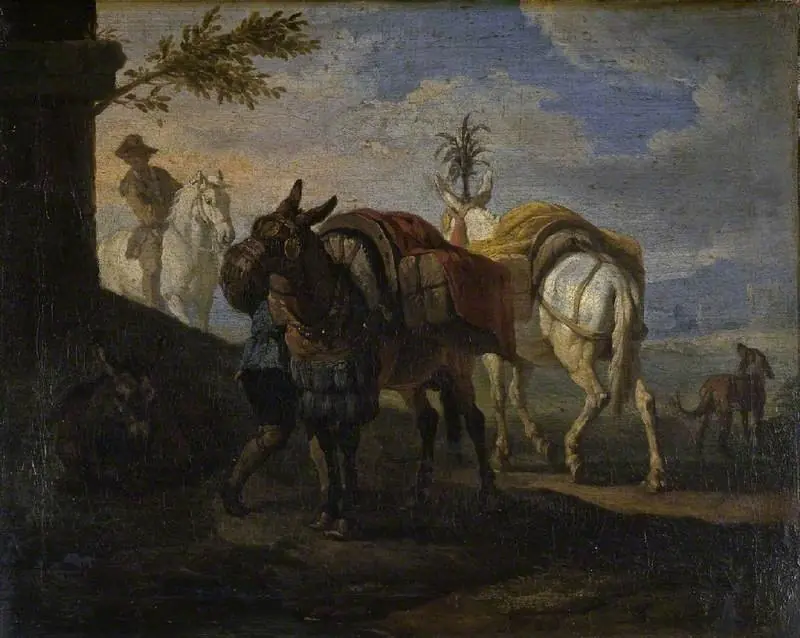 Mules halting by the wayside, by Pieter van Bloemen