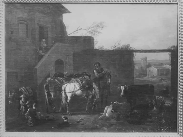 Vor der Schenke, by Pieter van Bloemen