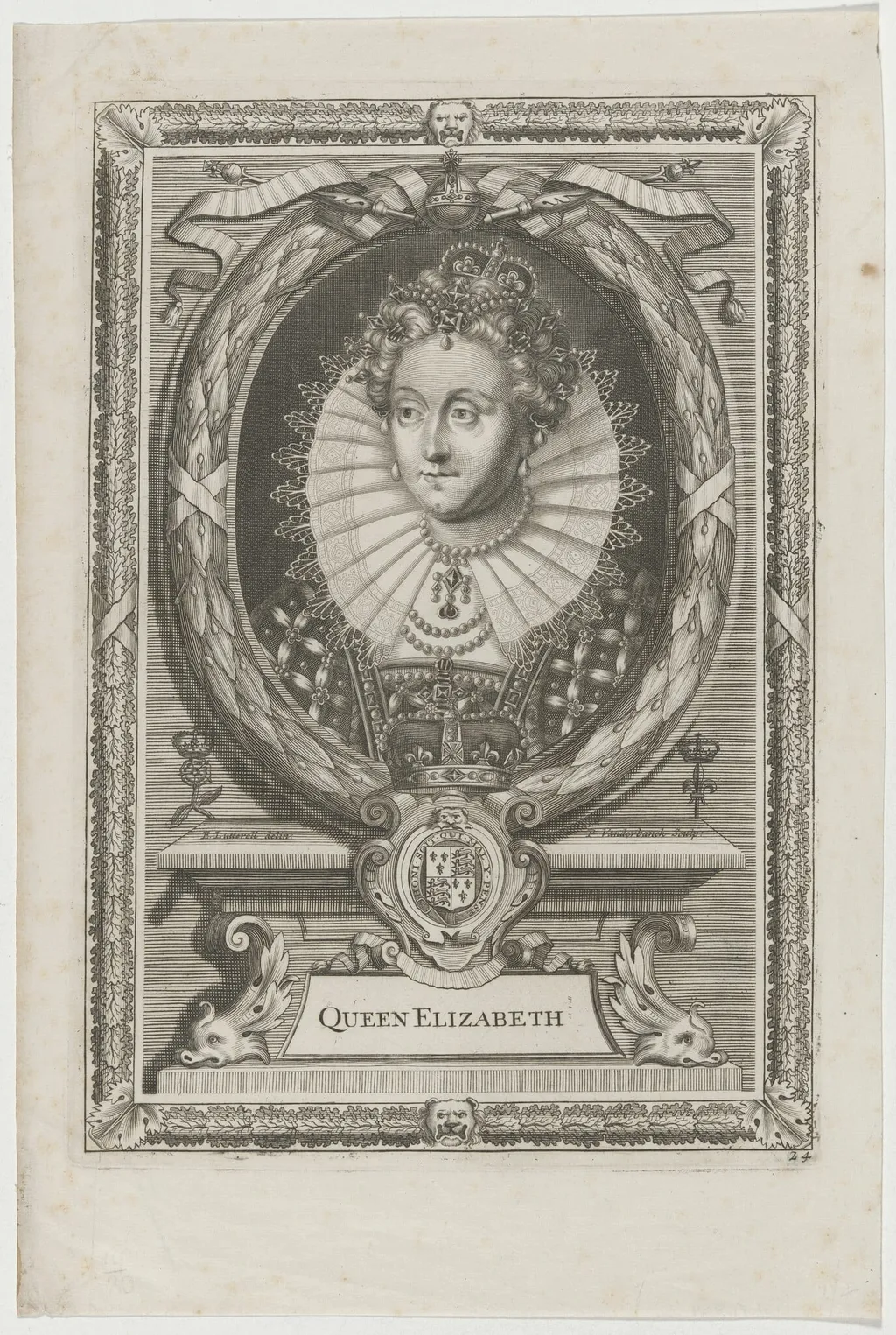 Queen Elizabeth, by Pieter van der Banck, ink, 1706