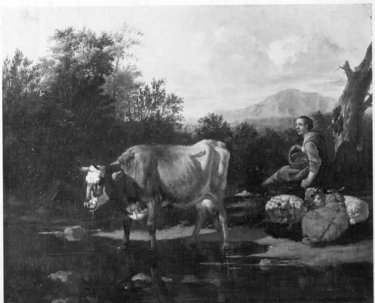 Viehstück mit Hirtin, by Pieter van der Leeuw, unspecified, 1671