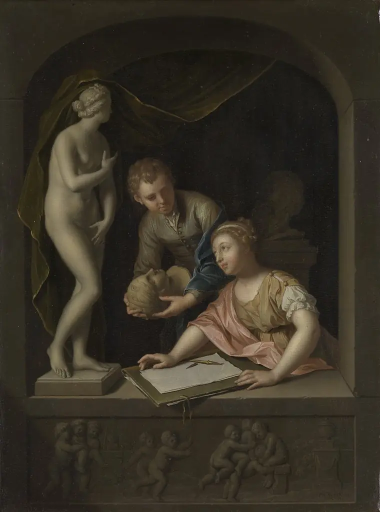 A Girl Drawing and a Boy near a Statue of Venus, by Pieter van der Werff
