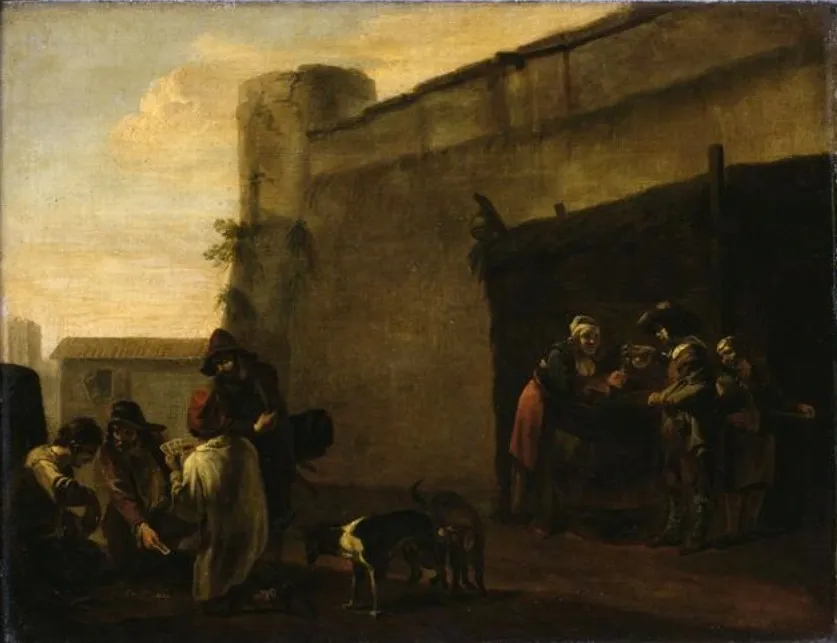Near the barrel under the enclosure, by Pieter van Laer, oil, 1639