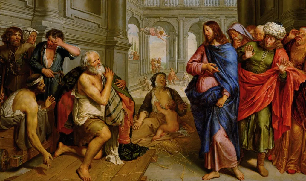 Christ healing the lame at the pool of Bethesda, by Pieter van Lint, oil, 1640