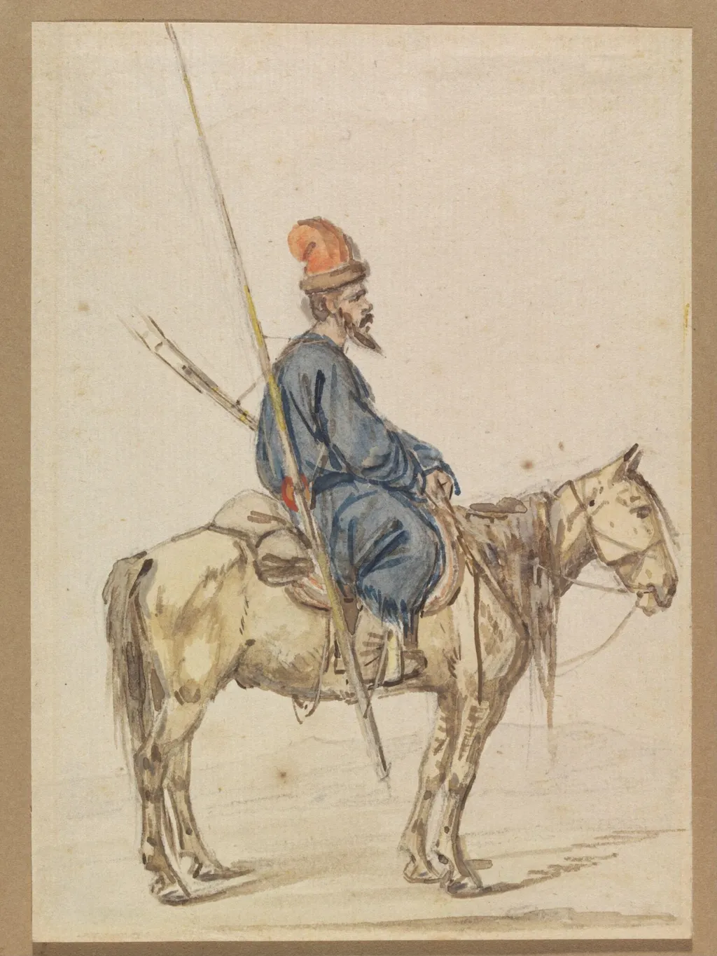 Armed horseman, possibly Russian, by Pieter von Hess, watercolor, 1839