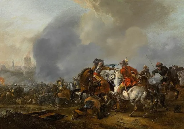 Cavalry Skirmish with Foot Soldiers, by Pieter Wouwerman, oil, 1662