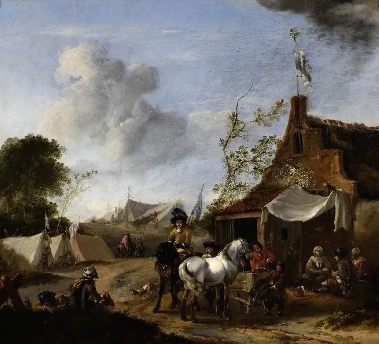 Encampment beside an ale-house, by Pieter Wouwerman, oil, 1662