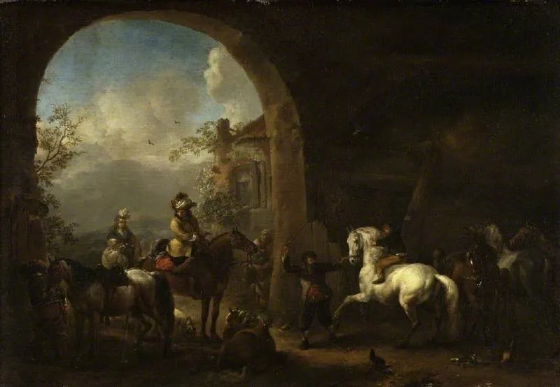 The stable, by Pieter Wouwerman, oil, 1662