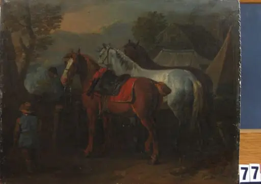 Trei cai în fața unor corturi. Pandant: Doi cai în fața unor corturi, by Pieter zis Standaart Van Bloemen