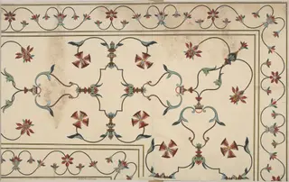 Pietra-dura work decoration on the top of the cenotaph of the Empress Arjumand Banu Begam, Taj Mahal, Agra