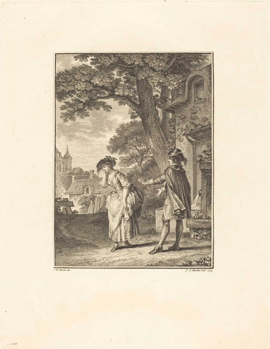 Le Devin du Village (Colette Weeping), by Pietro Antonio Martini, ink, 1779