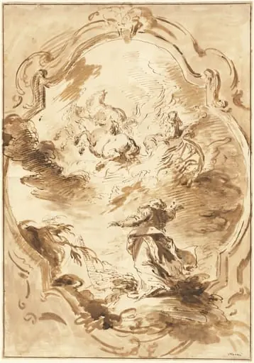 Elisha Watching Elijah Ascend in the Fiery Chariot, by Pietro Antonio Novelli