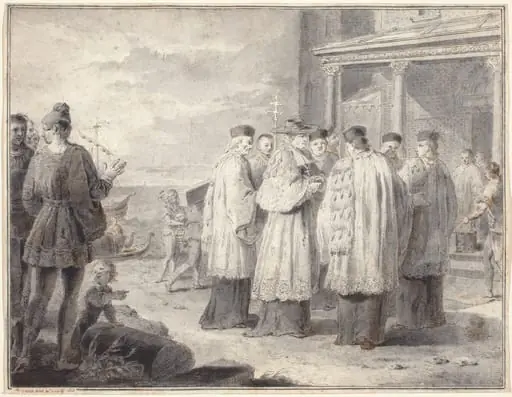 Paulinus, Cardinal and Patriarch of Aquileia, Transfers His Seat to Grado, by Pietro Antonio Novelli