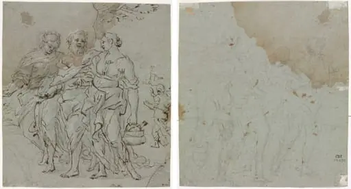 Lot and His Daughters (recto); Sketch for Lot and His Daughters (verso), by Pietro da Cortona