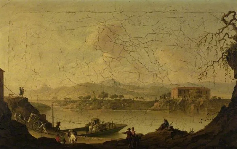 Ferry over the Volturno, near Caiazzo, by Pietro Fabris, oil
