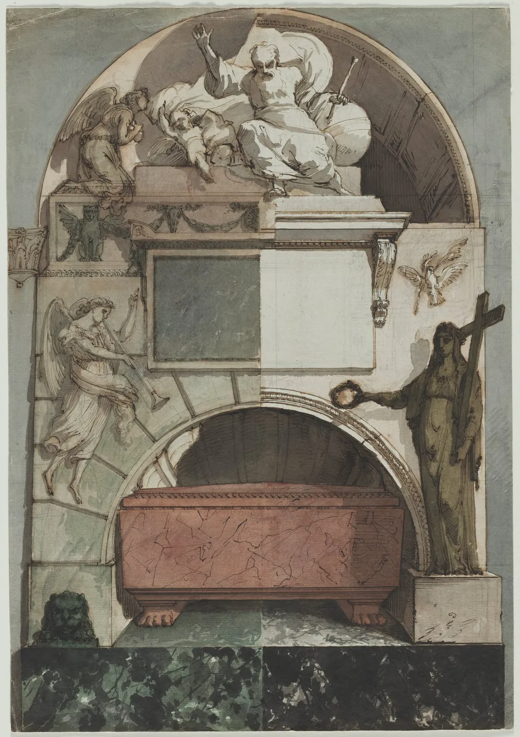 Design for a Fresco of an Artist's Tomb in the Certosa of Bologna (recto), by Pietro Fancelli, 1815