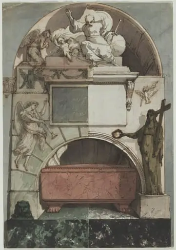 Design for a Fresco of an Artist's Tomb in the Certosa of Bologna (recto), by Pietro Fancelli