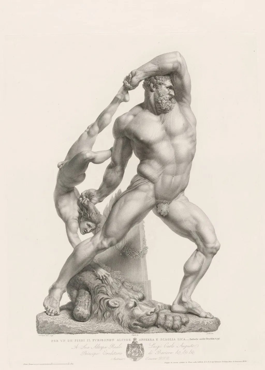 Hercules and Lichas, Seen from the Front, by Pietro Fontana, ink, 1812
