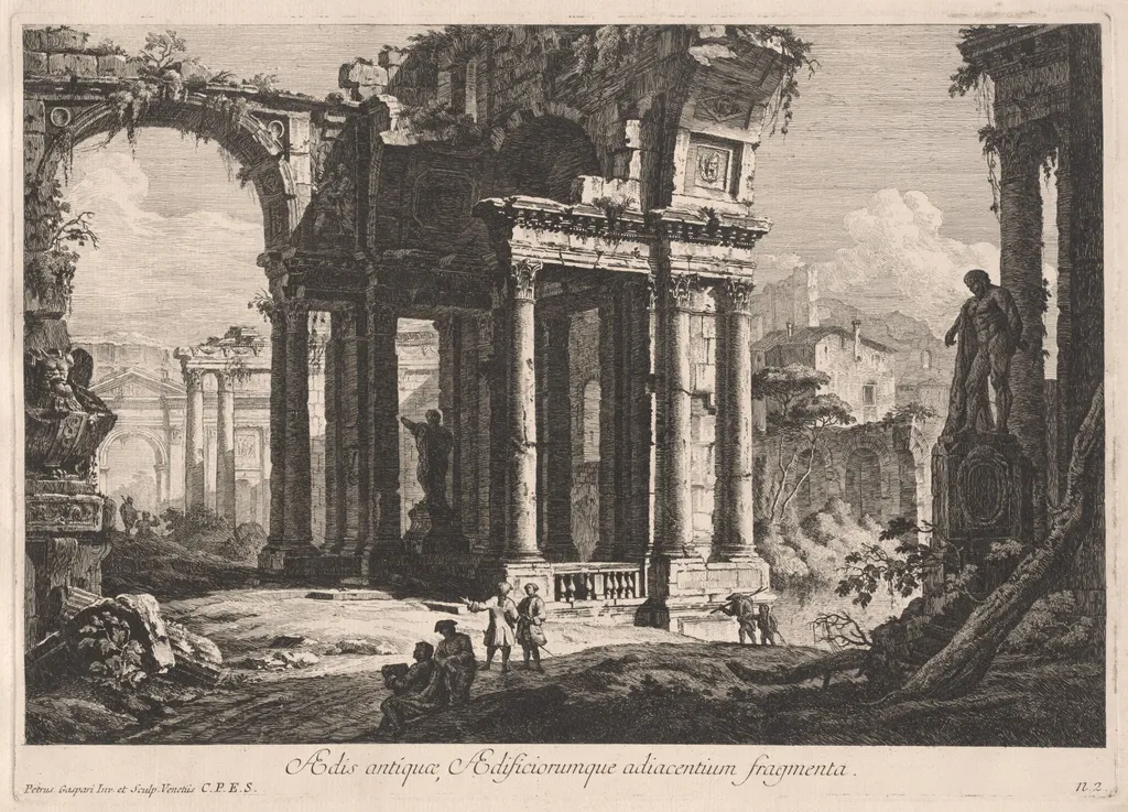 AEdis antiquae, AEdificiorumque adiacentium fragmenta, by Pietro Gaspari, ink, 1771