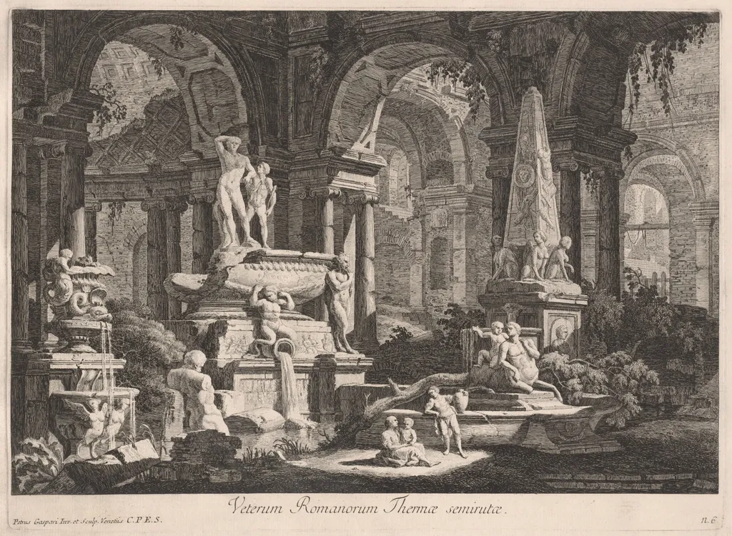 Veterum Romanorum Thermae semirutae, by Pietro Gaspari, ink, 1771