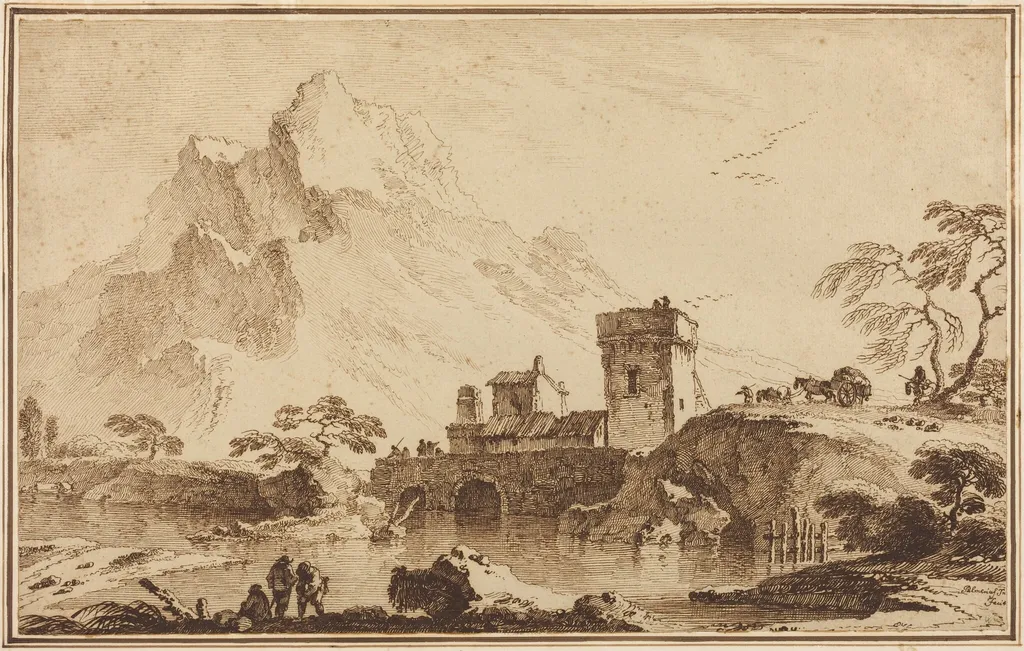 Fortified Bridge against Distant Mountains, by Pietro Giacomo Palmieri, chalk, 1760