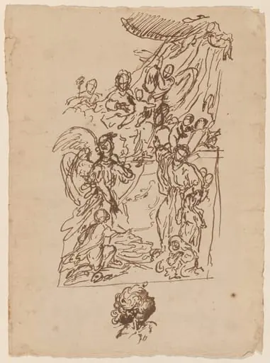 The Madonna and Child Seated on a Dais with Tobias and the Angel and a Saint Presenting Two Children, by Pietro Giacomo Palmieri