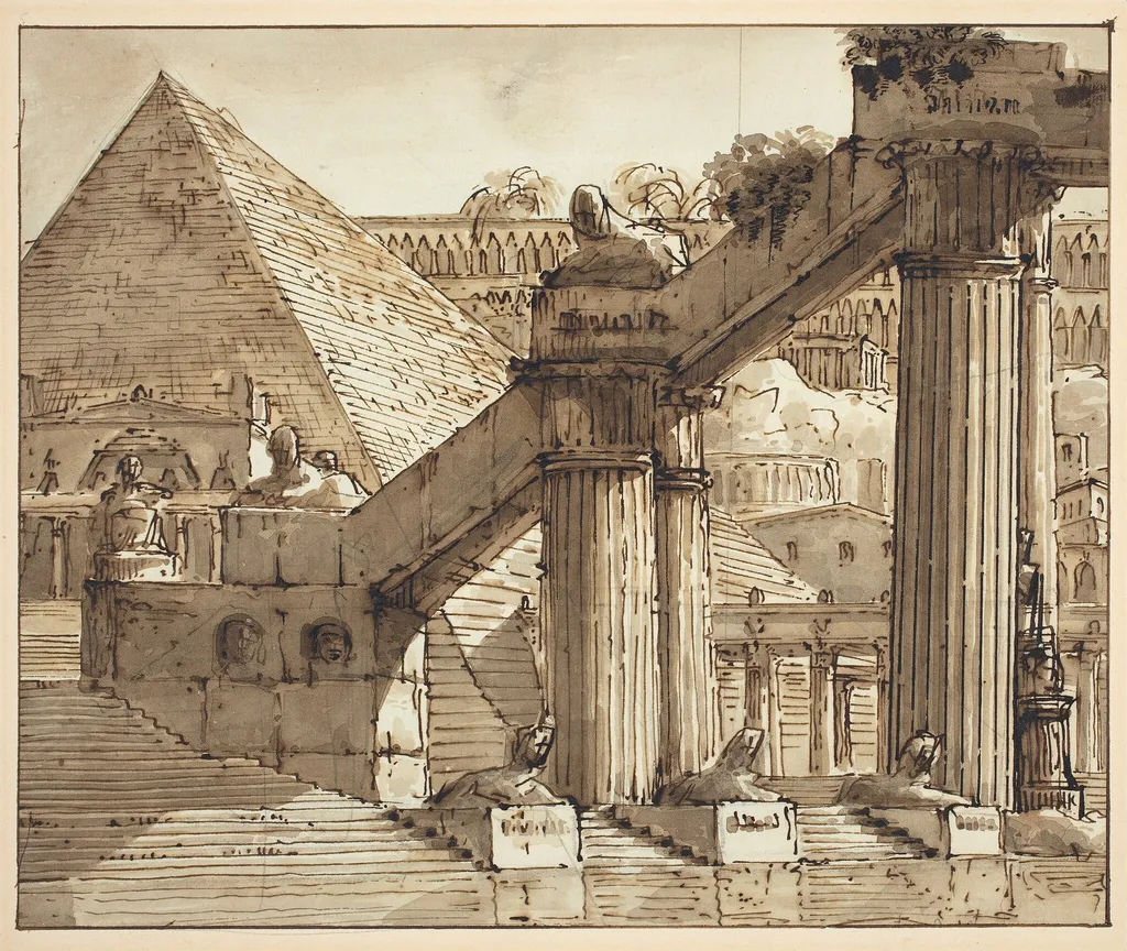 Egyptian Stage Design, by Pietro Gonzaga, ink, 1805